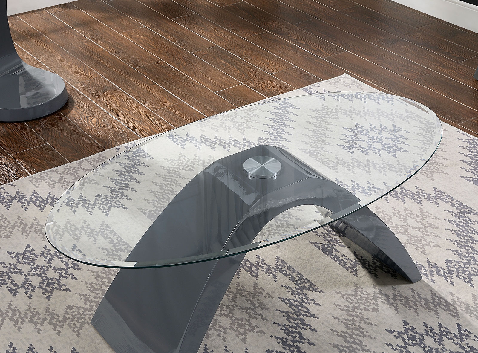 Nahara Glass/Wood Oval Coffee Table Set