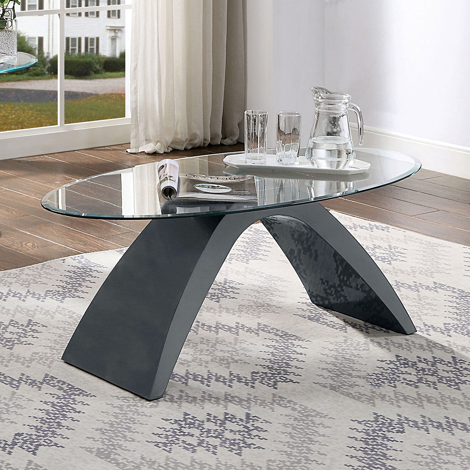 Nahara Glass/Wood Oval Coffee Table Set