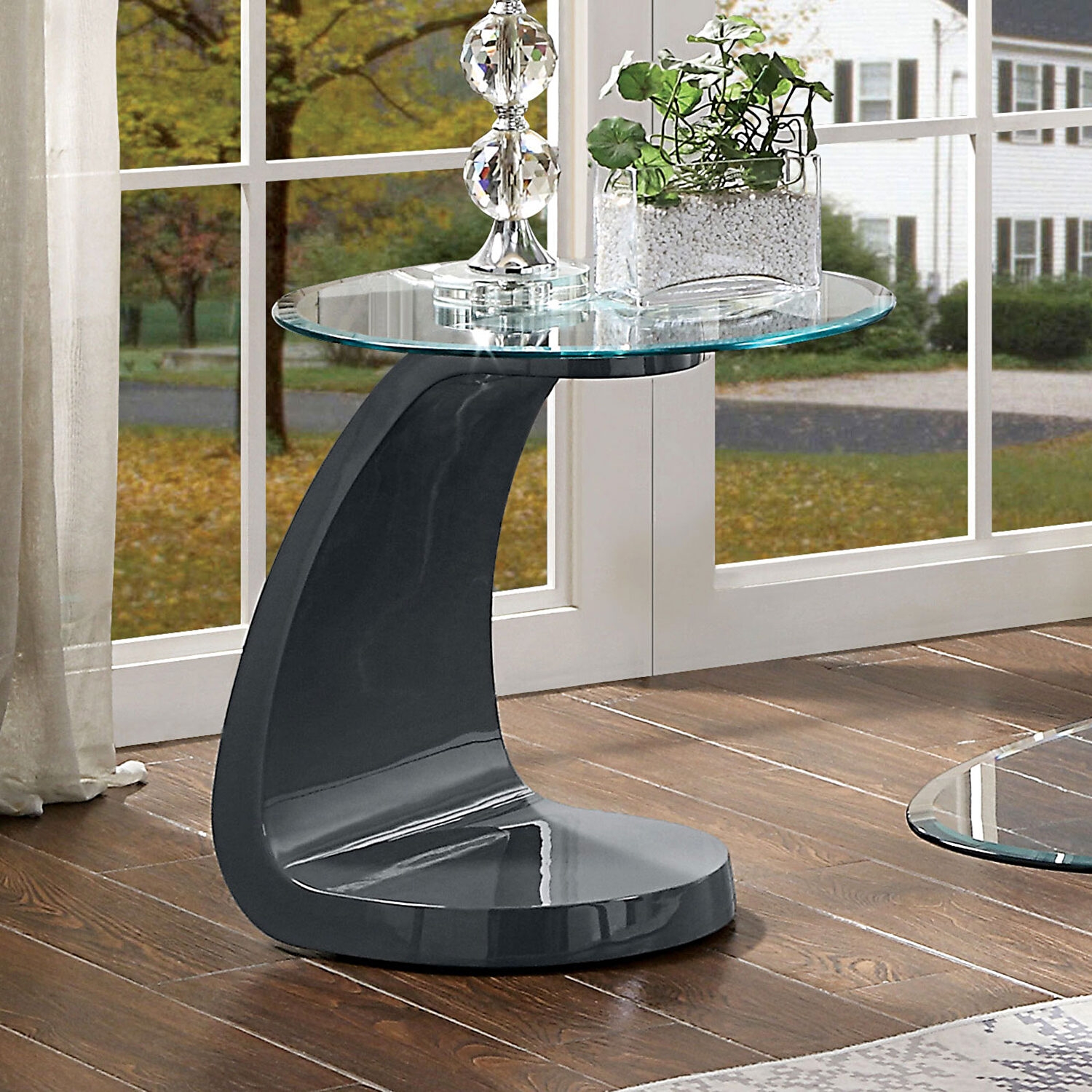 Nahara Glass/Wood Round End Table