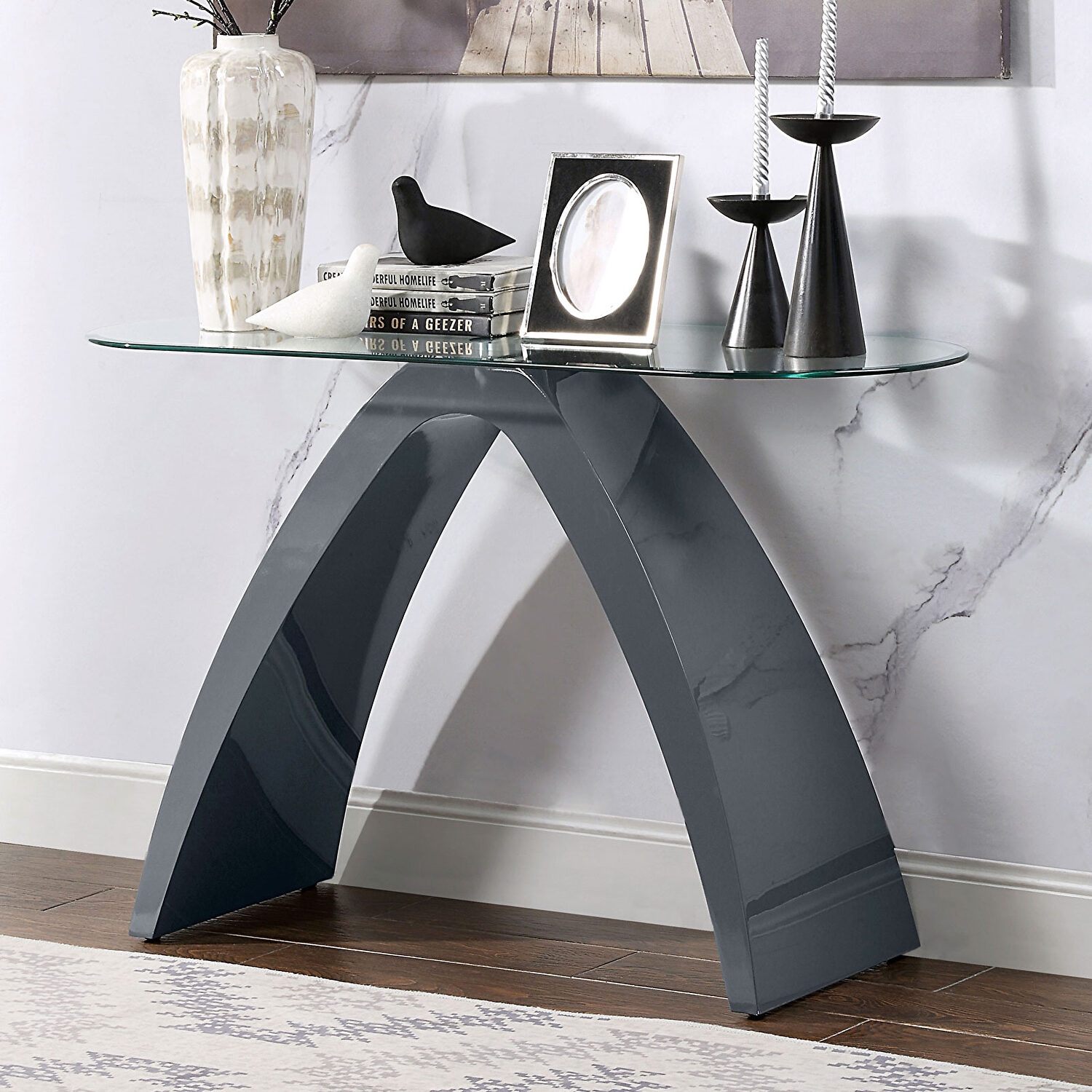 Nahara Glass/Wood Sofa Table