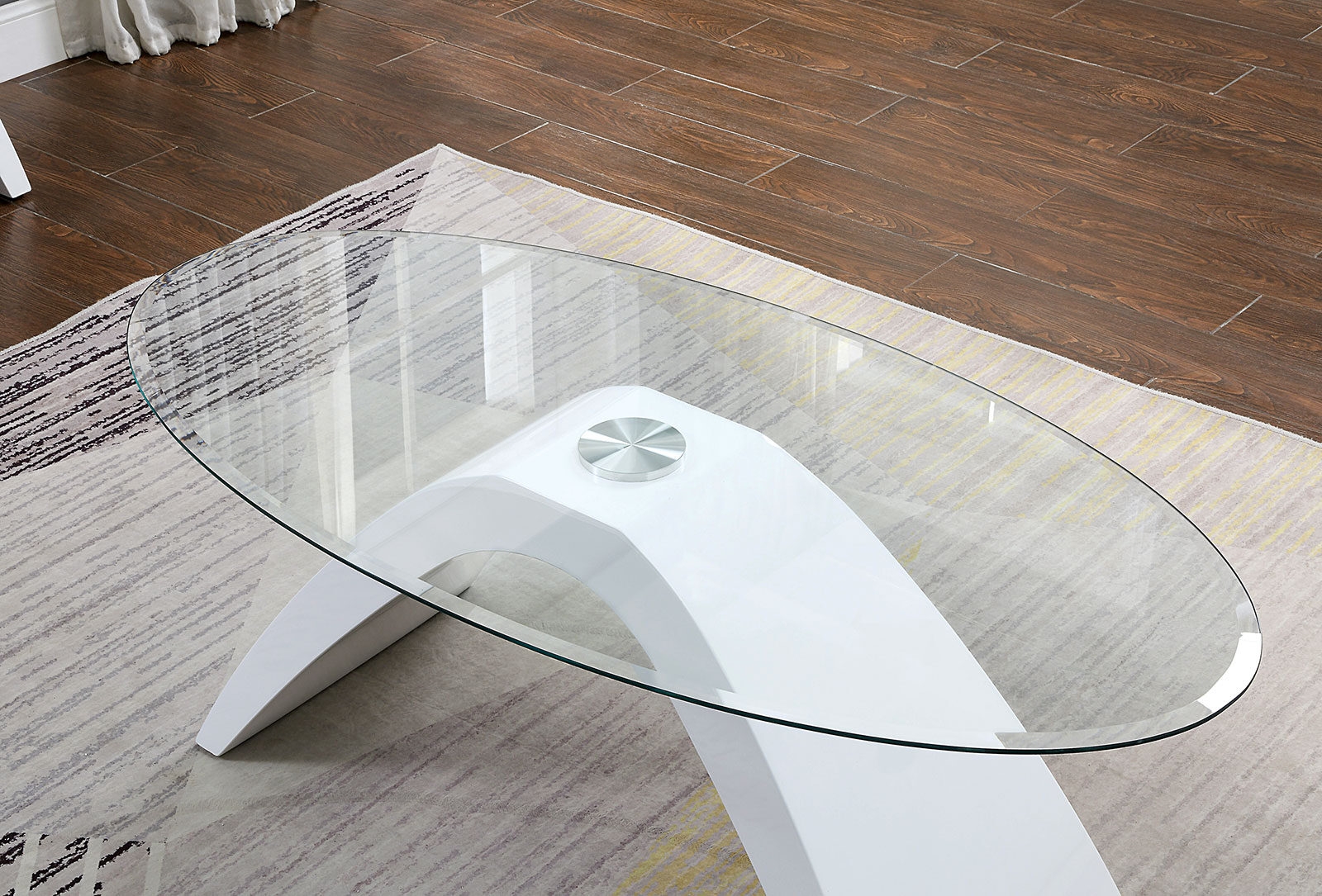 Nahara Glass/Wood Oval Coffee Table Set