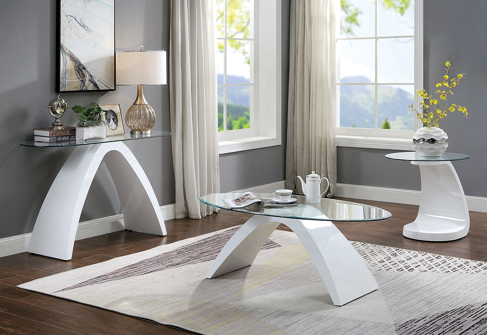 Nahara Glass/Wood Oval Coffee Table Set