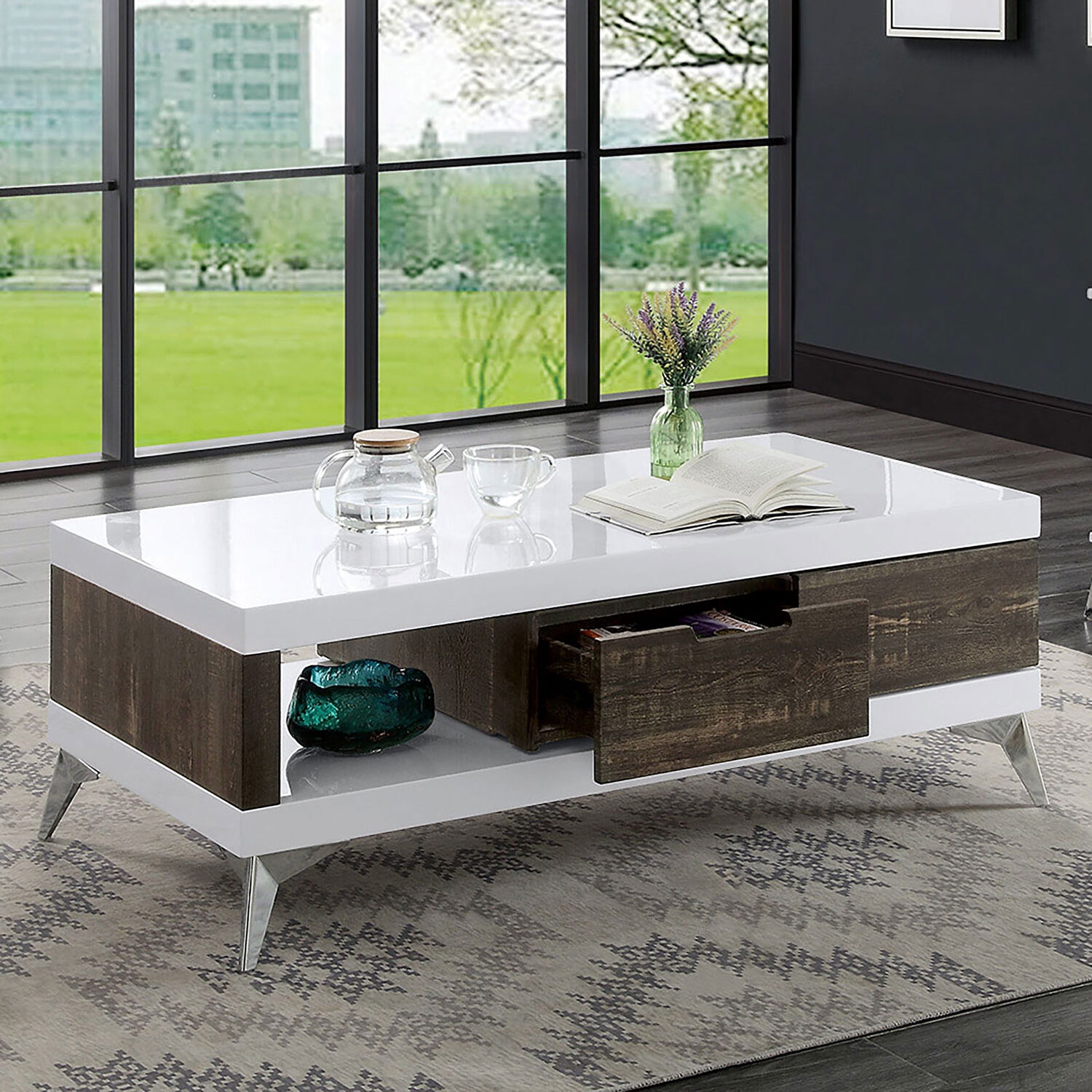 Corinne Wood Glossy Storage Coffee Table Set