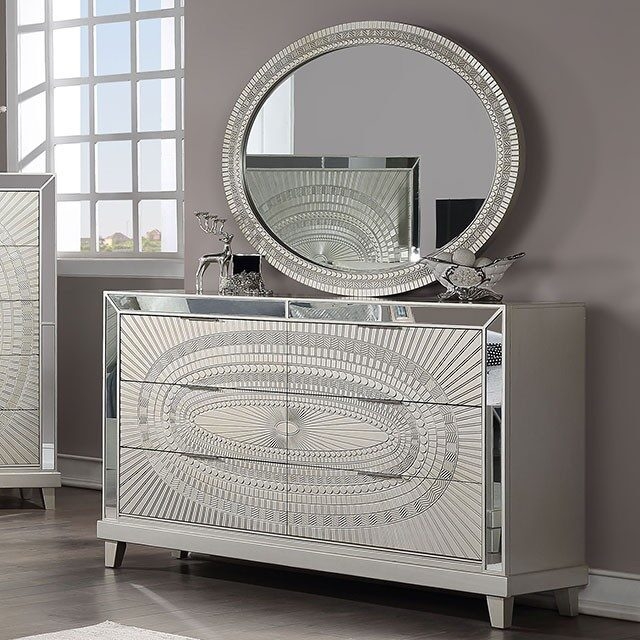 Valletta Polyresin/Mirror/Wood Double Dresser w/6 Drawers