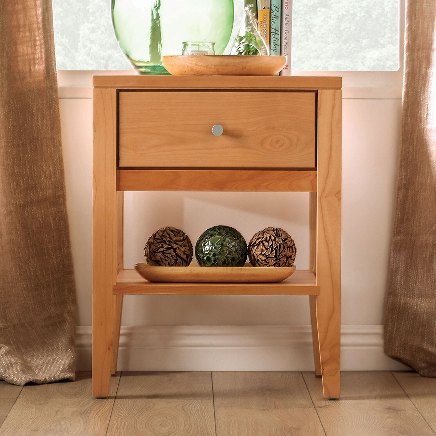 Willamette Wood Nightstand w/Drawer & Open Shelf