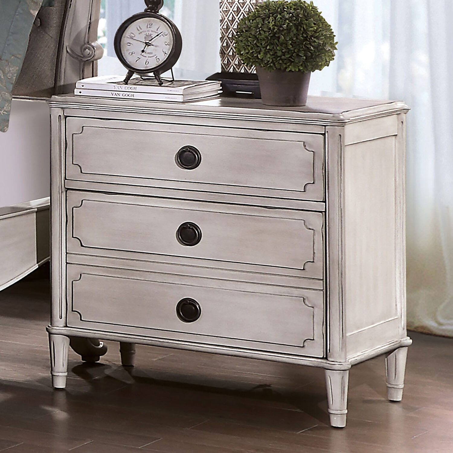 Esther Wood Nightstand w/3 Drawers & USB Charger