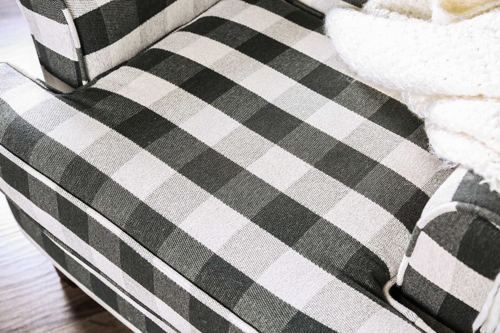 Patricia Fabric/Wood Accent Stripe Pattern Arm Chair