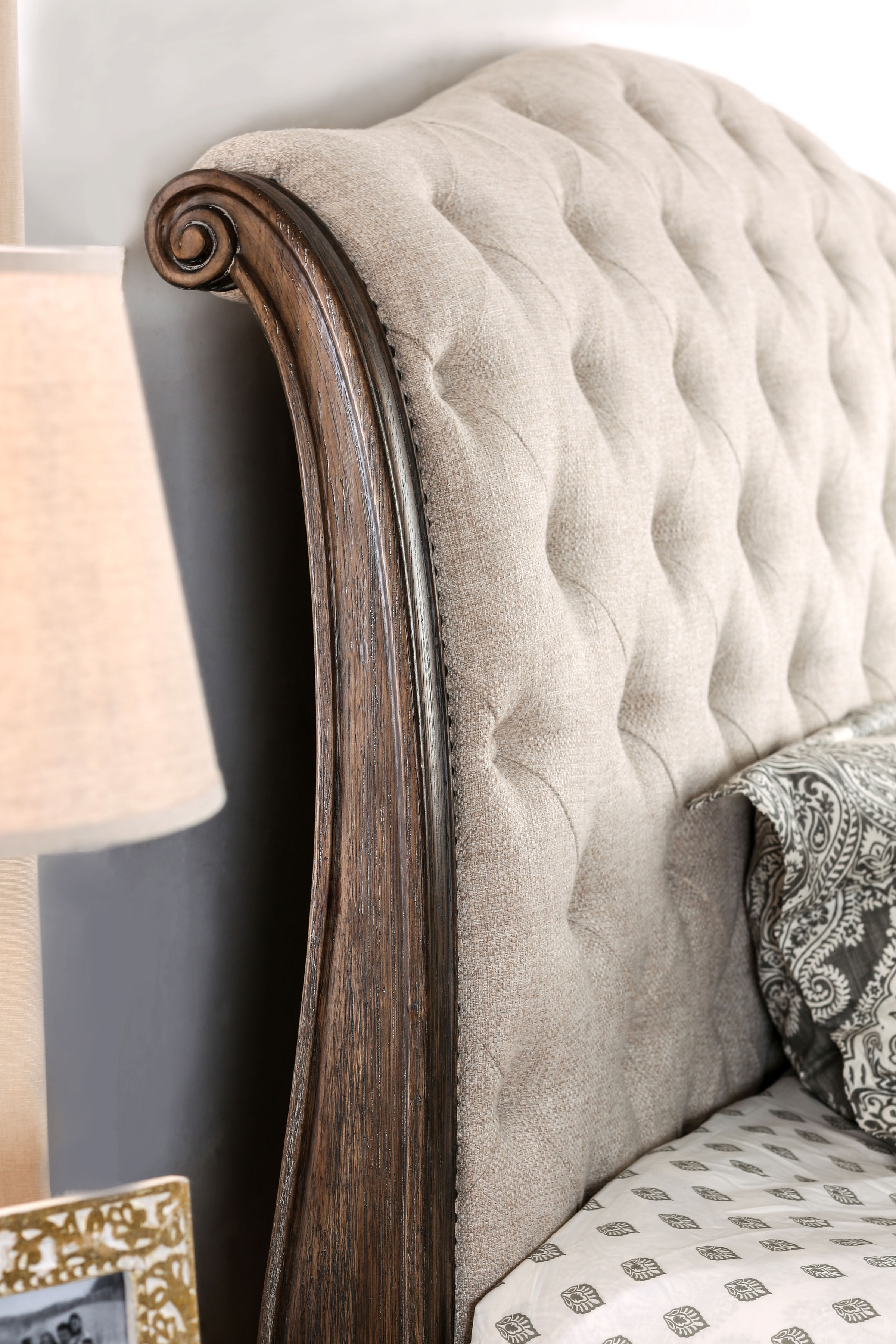 Lysandra Fabric/Wood Tufted Sleigh Bed, California King Size
