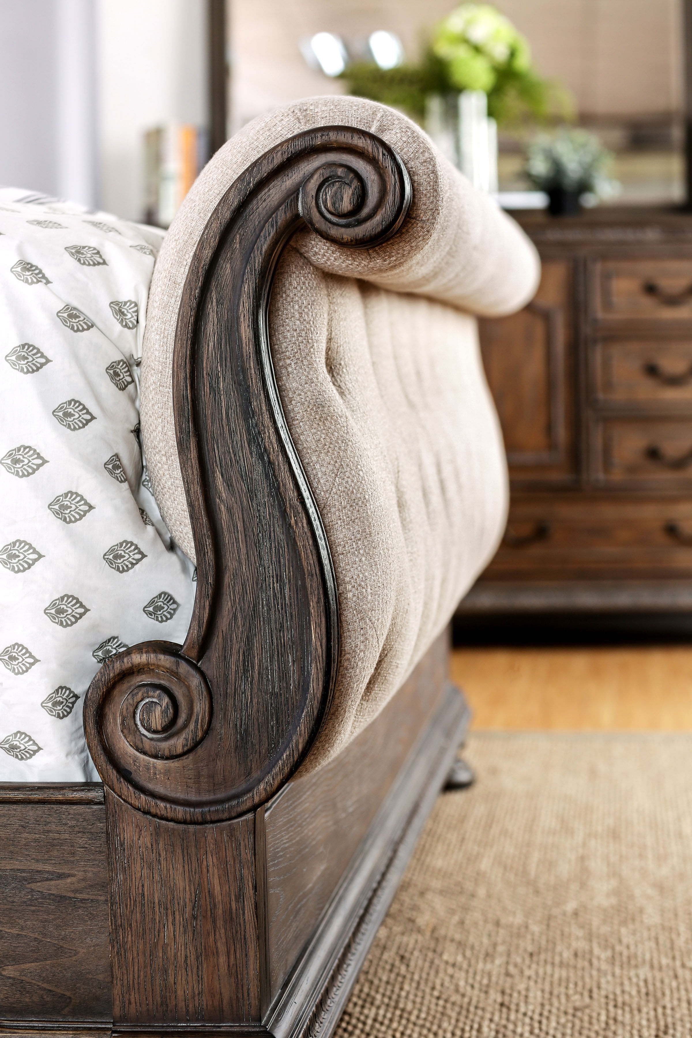 Lysandra Fabric/Wood Tufted Sleigh Bed, California King Size