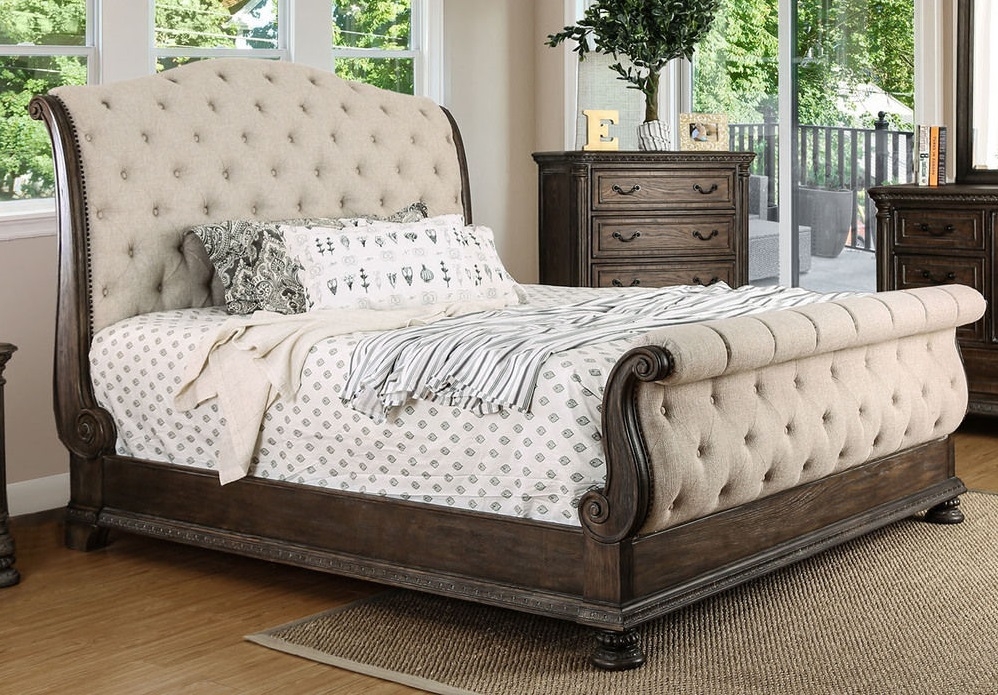 Lysandra Fabric/Wood Tufted Sleigh Bed, Eastern King Size
