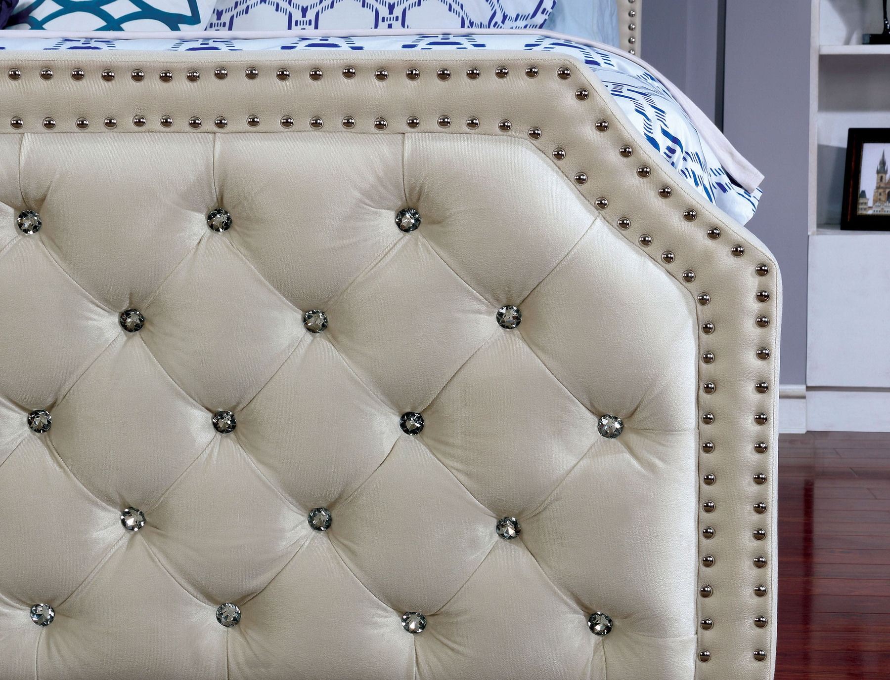 Claudine Fabric/Wood Tufted Panel Bed, California King Size