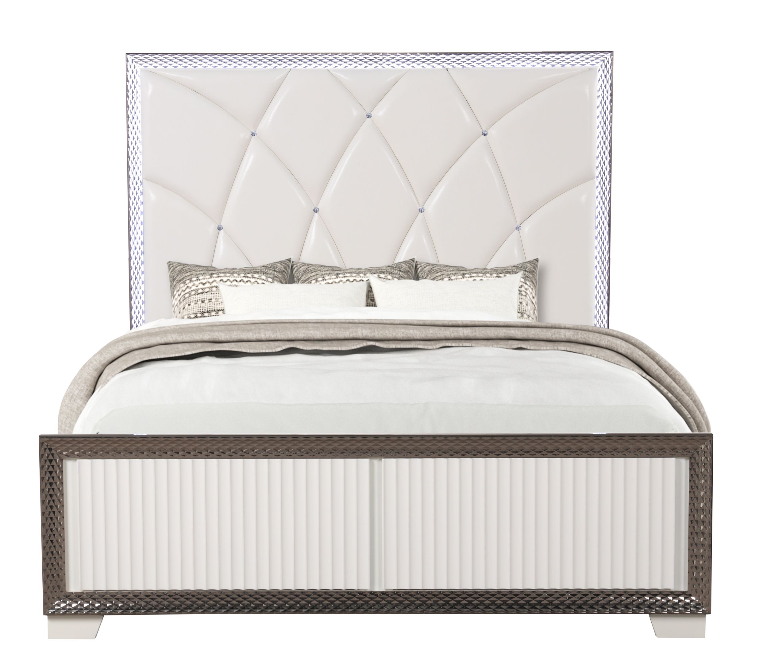 Fabio PU/Wood Panel Bed w/LED Light, King Size