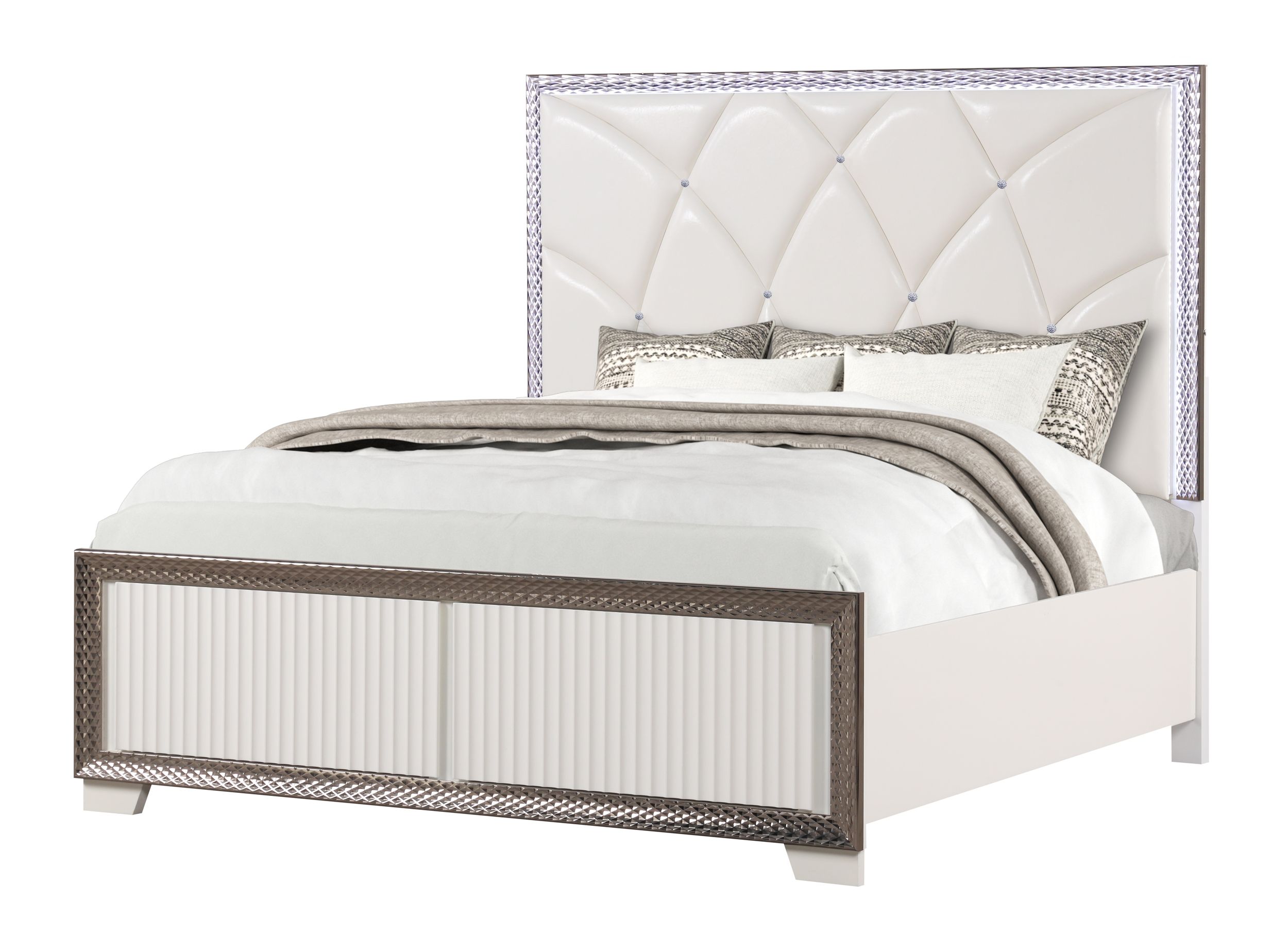 Fabio PU/Wood Panel Bed w/LED Light, King Size