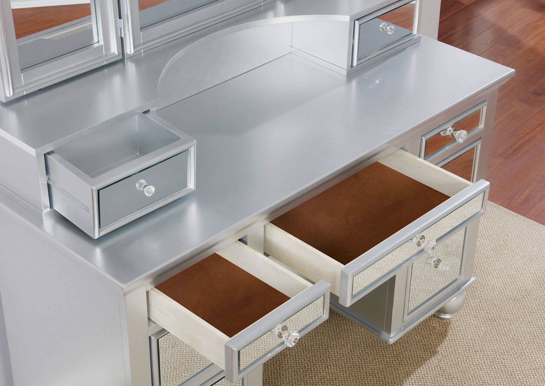 Tracy Wood/Mirror Storage Vanity Dresser w/9 Drawers & Stool