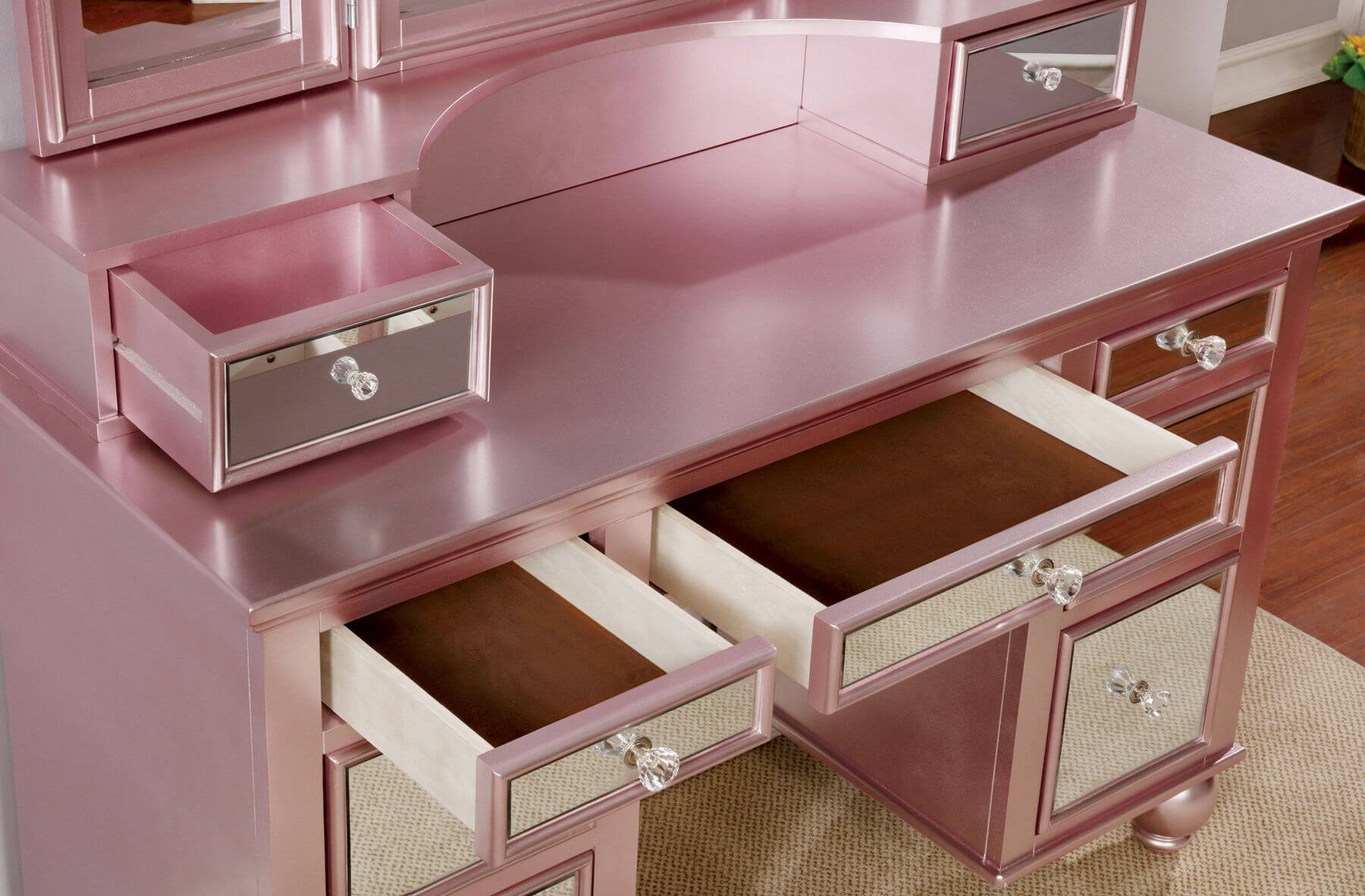 Tracy Wood/Mirror Storage Vanity Dresser w/9 Drawers & Stool