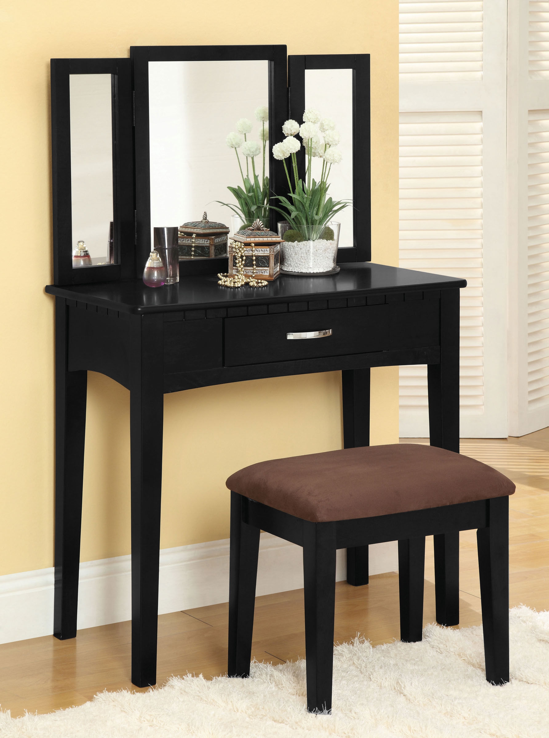 Porterville Wood Storage Vanity Dresser w/Drawer & Stool