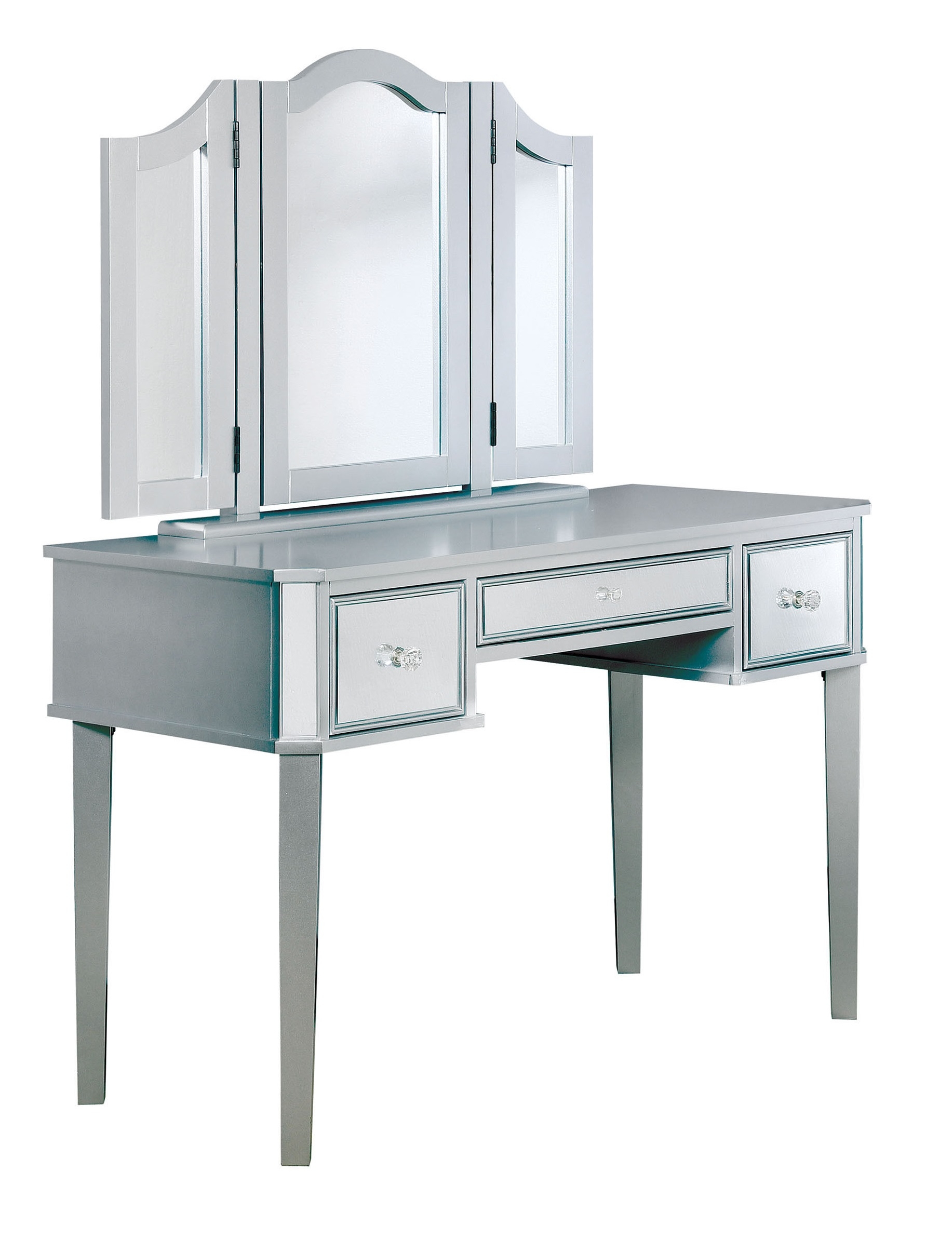Clarisse Wood/Mirror Storage Vanity Dresser w/3 Drawers, Mirror & Stool