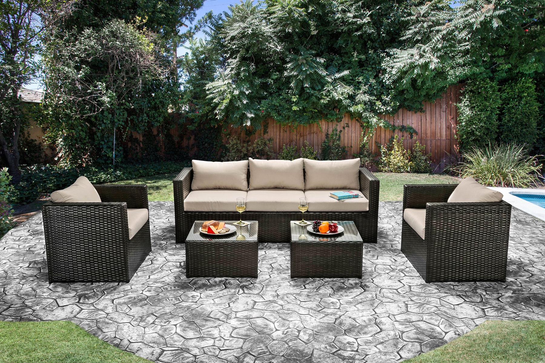Olina 5-Piece Polyester/Faux Rattan Patio Sofa Set
