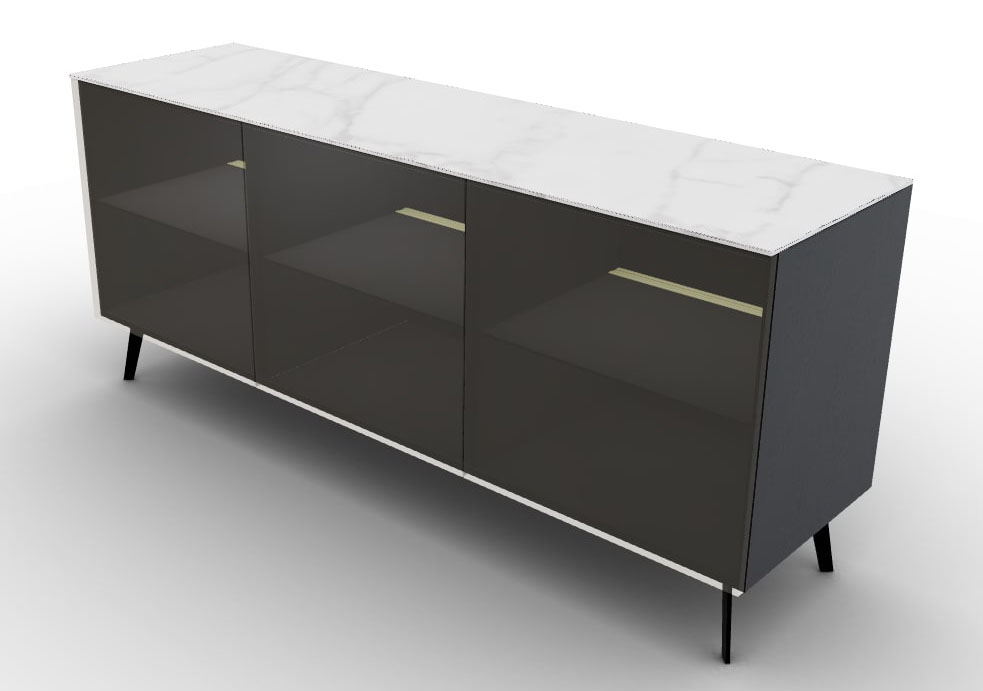 Universal Ceramic/Wood Customizable Sideboard w/3 Glass Doors & Metal Legs
