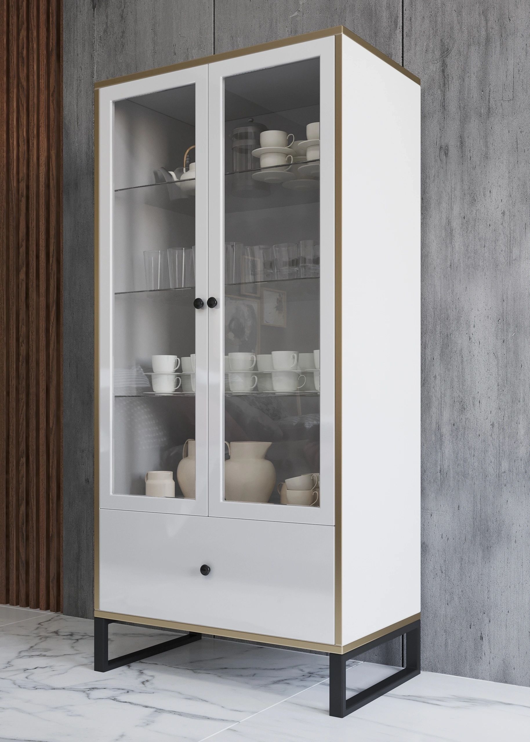 Gloss 14 2-Door Wood/Glass Small China Cabinet with Drawer