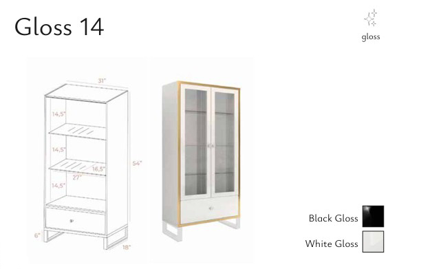 Gloss 14 2-Door Wood/Glass Small China Cabinet with Drawer