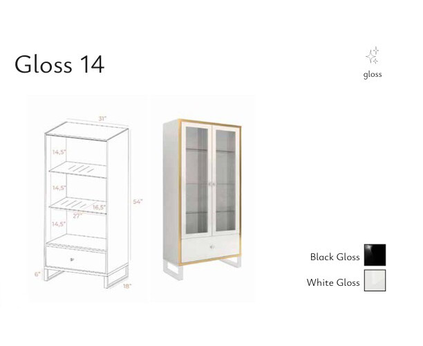 Gloss 14 2-Door Wood/Glass Small China Cabinet with Drawer