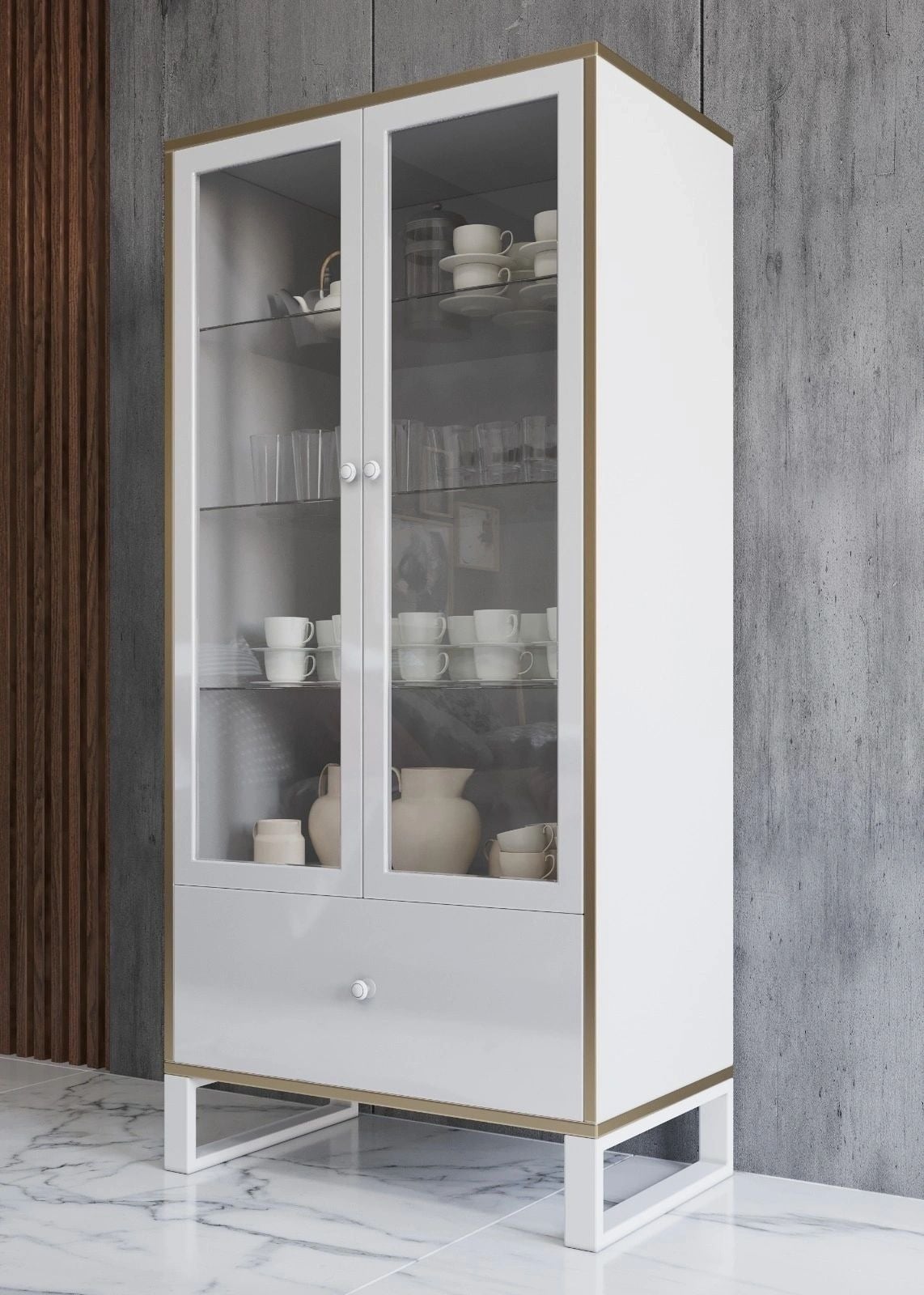 Gloss 14 2-Door Wood/Glass Small China Cabinet with Drawer
