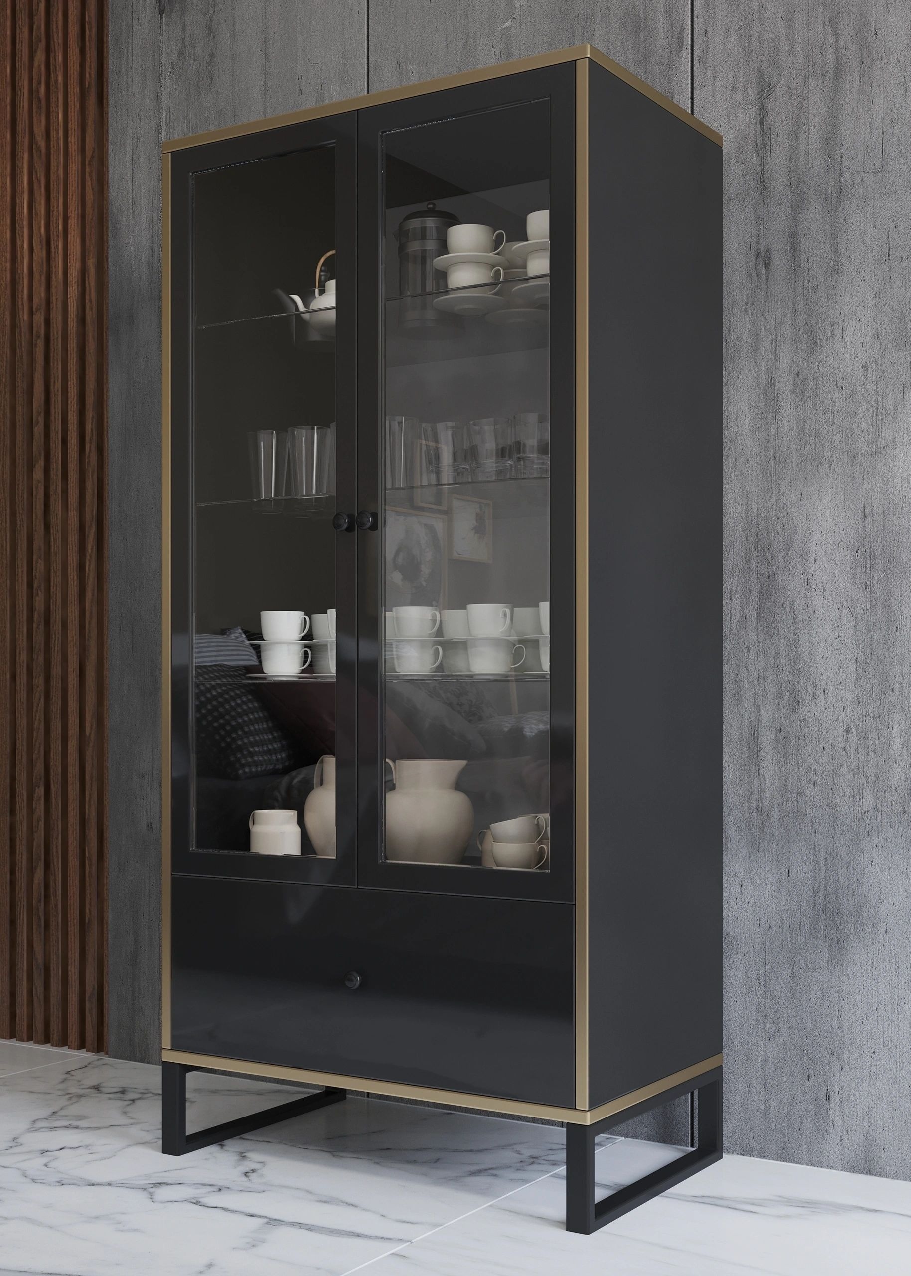 Gloss 14 2-Door Wood/Glass Small China Cabinet with Drawer