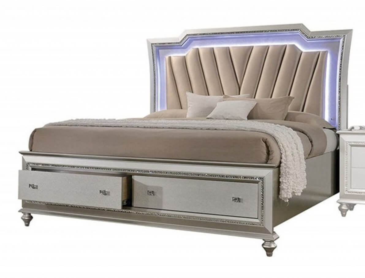 Kaitlyn PU Storage Platform Bedroom Set w/LED Light