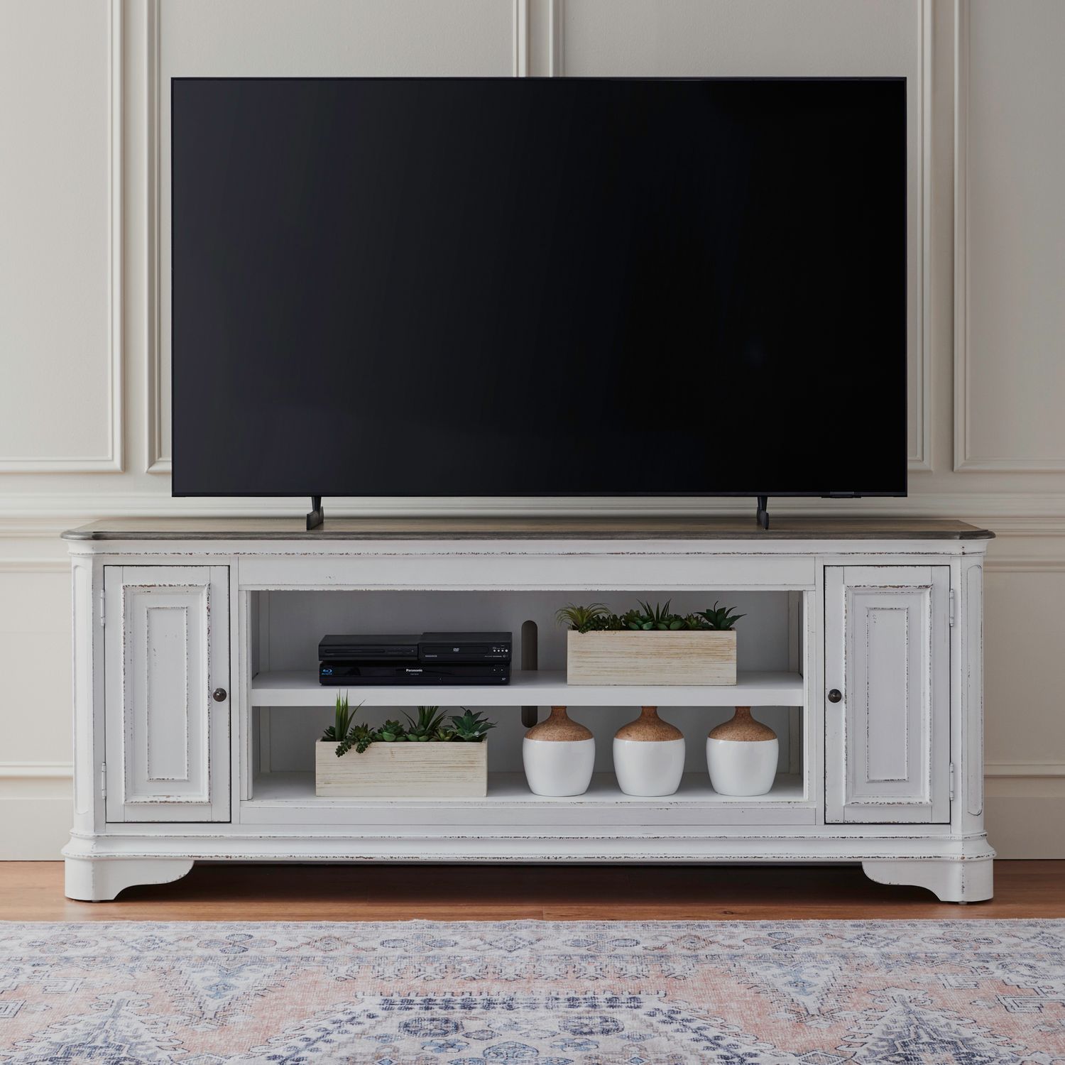 244 82-inch Wood TV Console w/Firebox Insert & 2 Doors