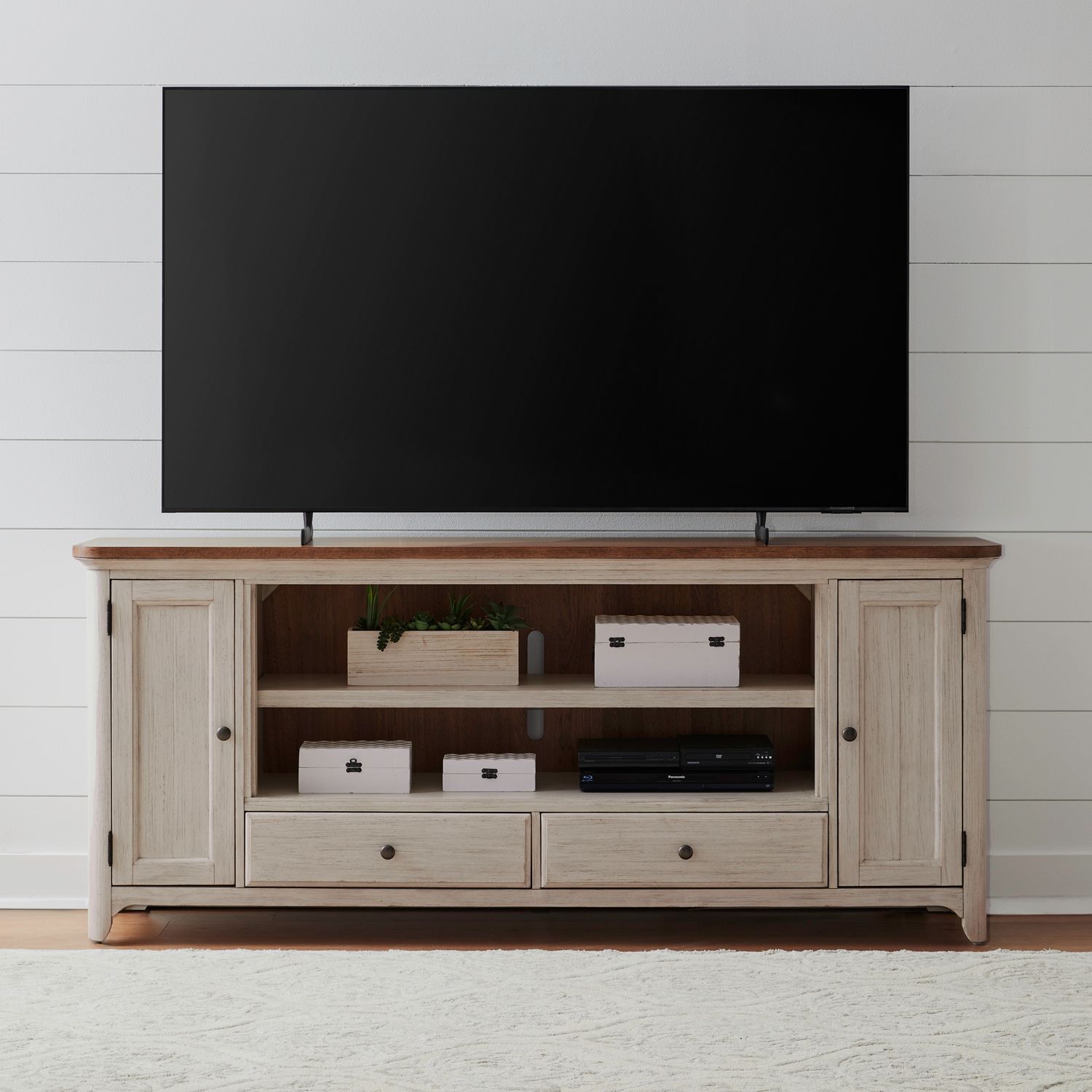 652 80-inch Wood 2-Drawer TV Console w/Firebox Insert & 2 Doors