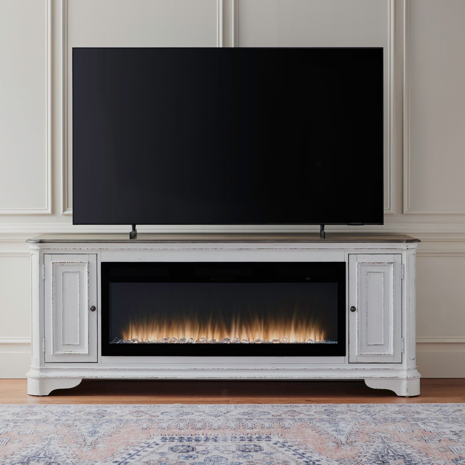 244 82-inch Wood TV Console w/Firebox Insert & 2 Doors