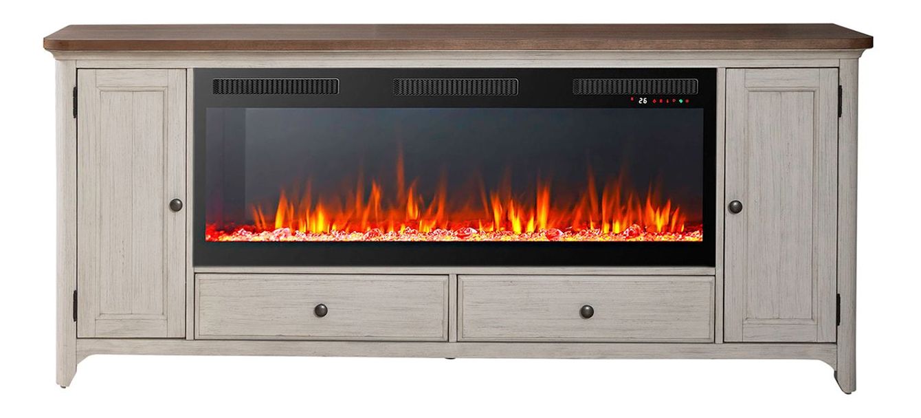 652 80-inch Wood 2-Drawer TV Console w/Firebox Insert & 2 Doors
