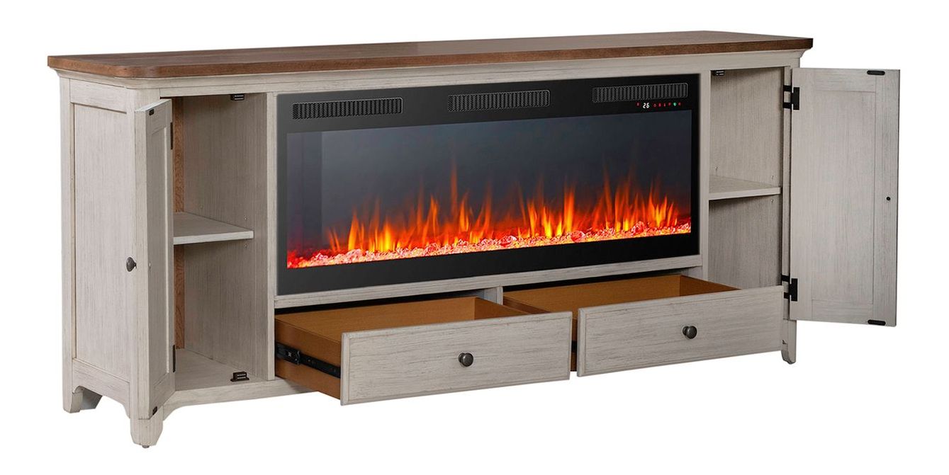 652 80-inch Wood 2-Drawer TV Console w/Firebox Insert & 2 Doors