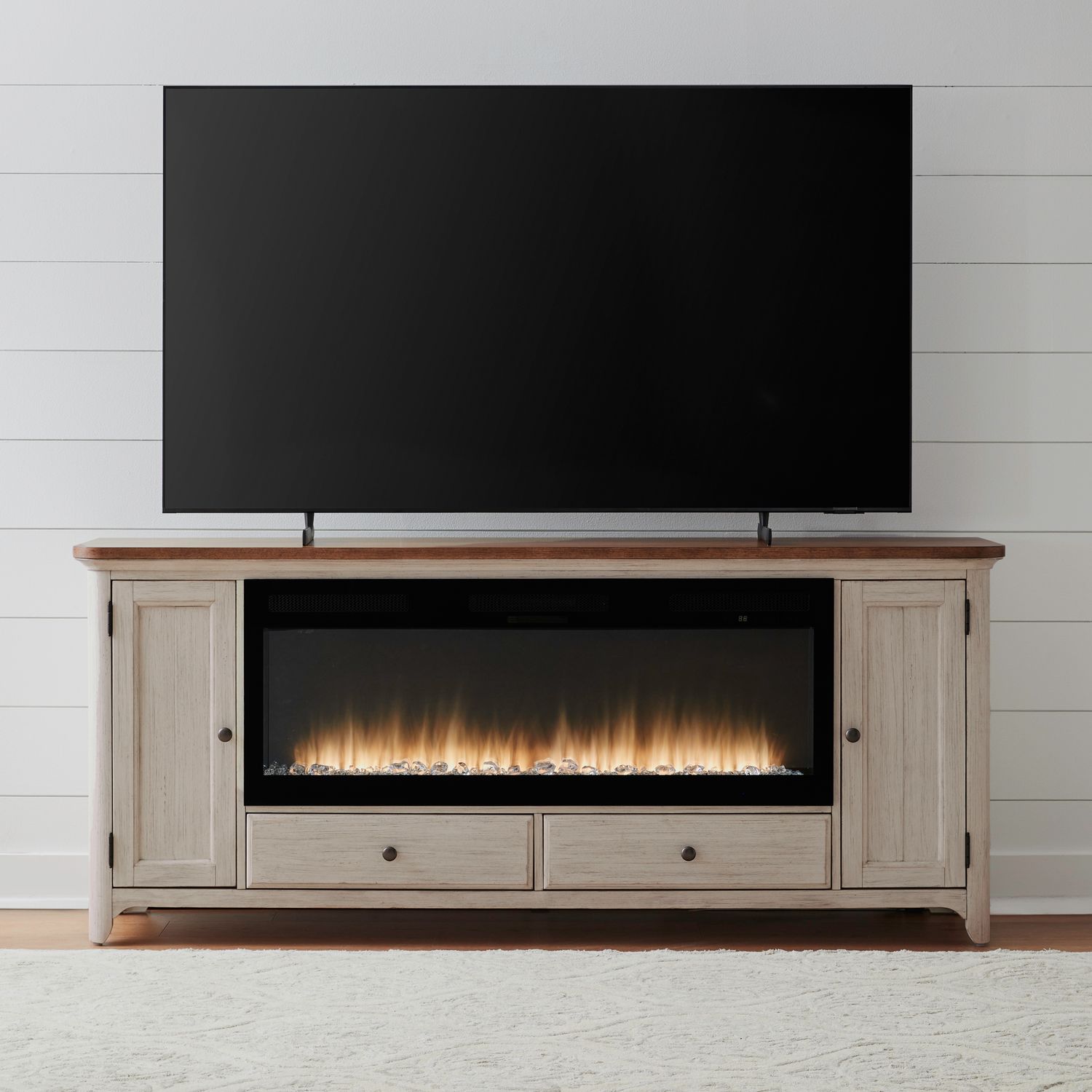 652 80-inch Wood 2-Drawer TV Console w/Firebox Insert & 2 Doors