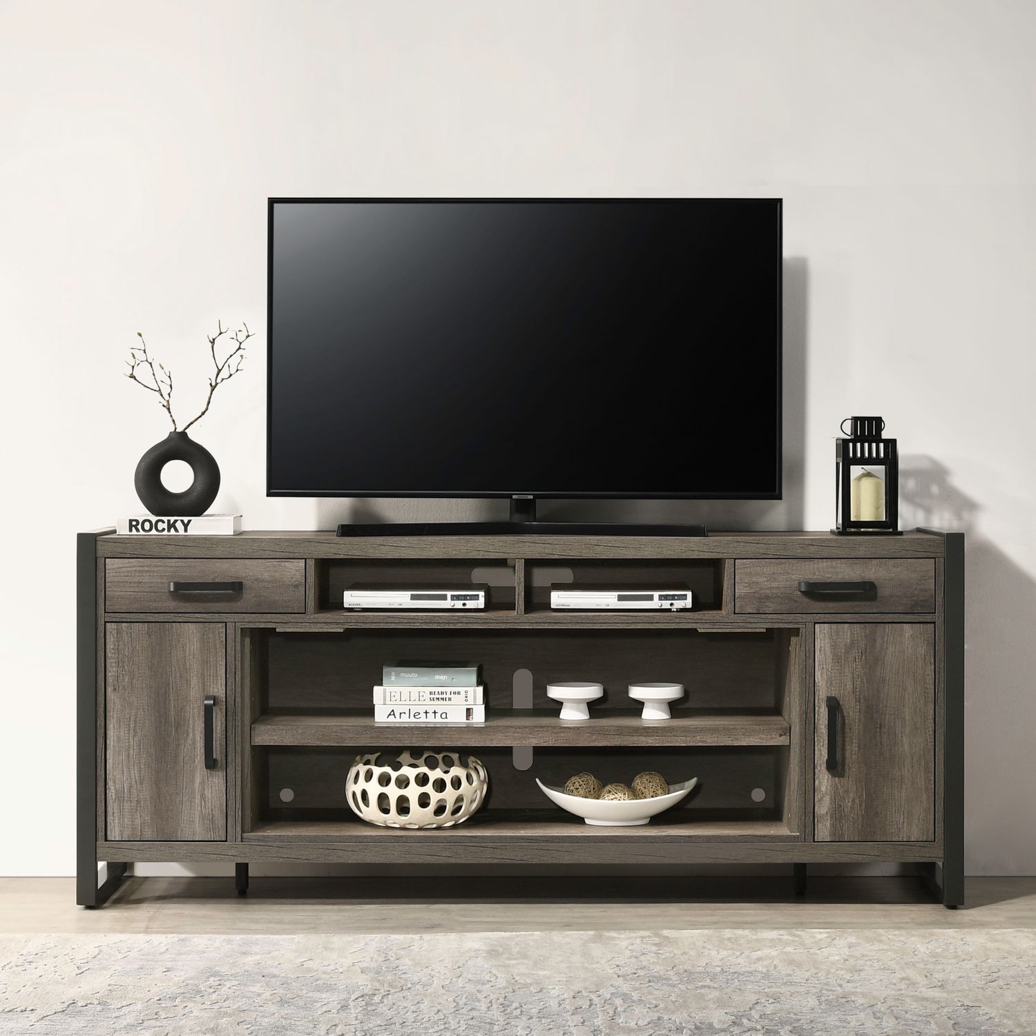 686 78-inch Wood 2-Drawer TV Console w/Firebox Insert & 2 Doors