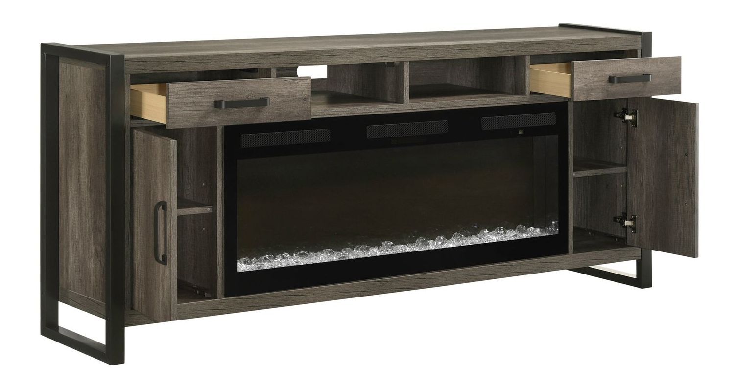 686 78-inch Wood 2-Drawer TV Console w/Firebox Insert & 2 Doors