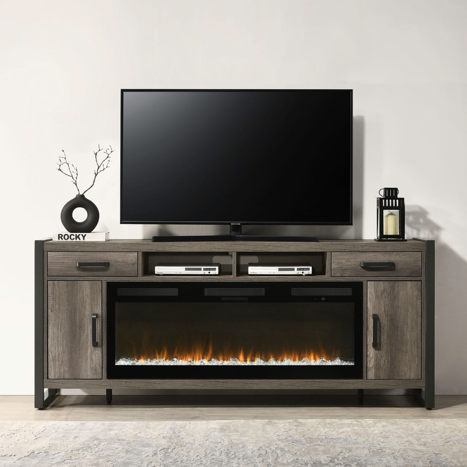 686 78-inch Wood 2-Drawer TV Console w/Firebox Insert & 2 Doors
