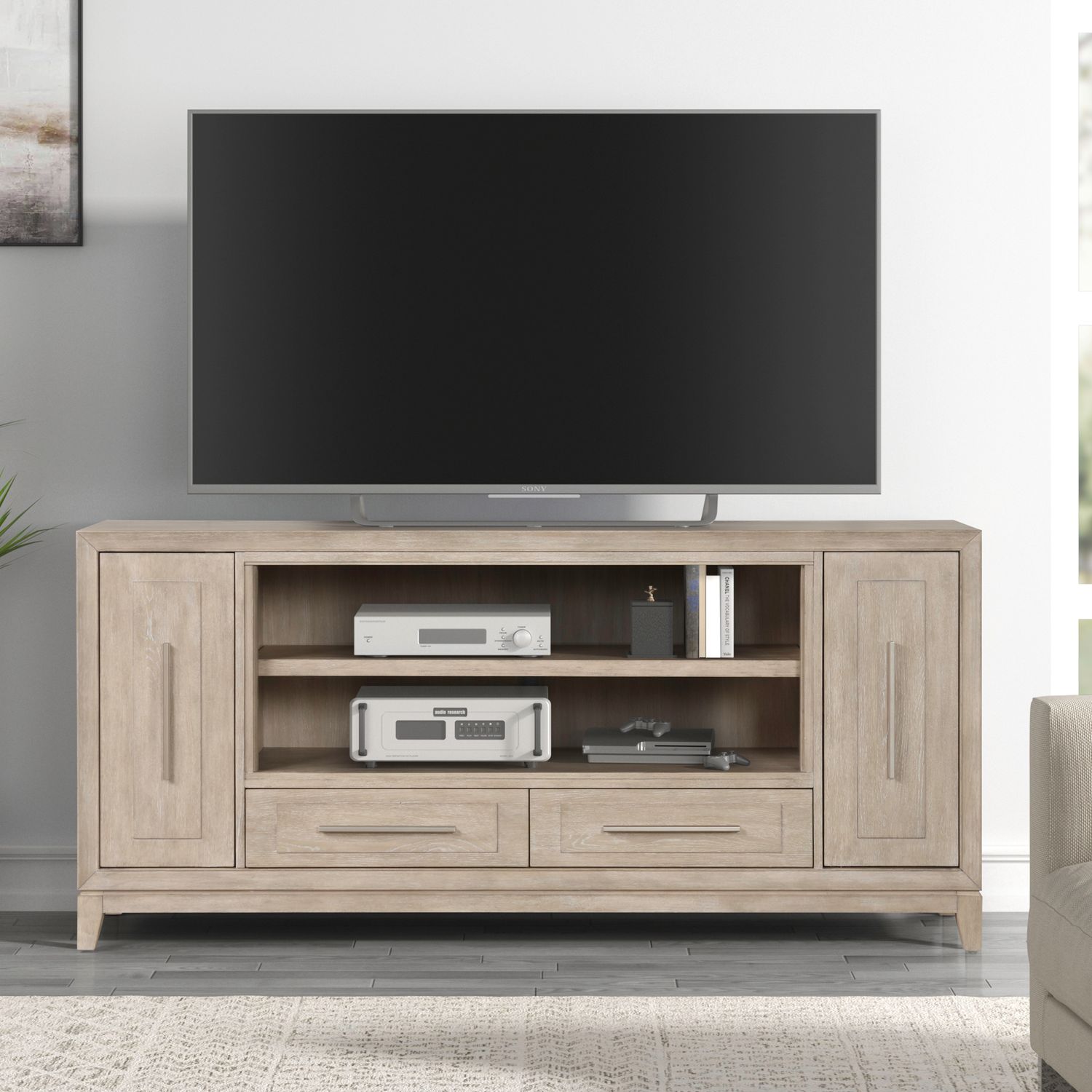 789 80-inch Wood 2-Drawer TV Console w/Firebox Insert & 2 Doors