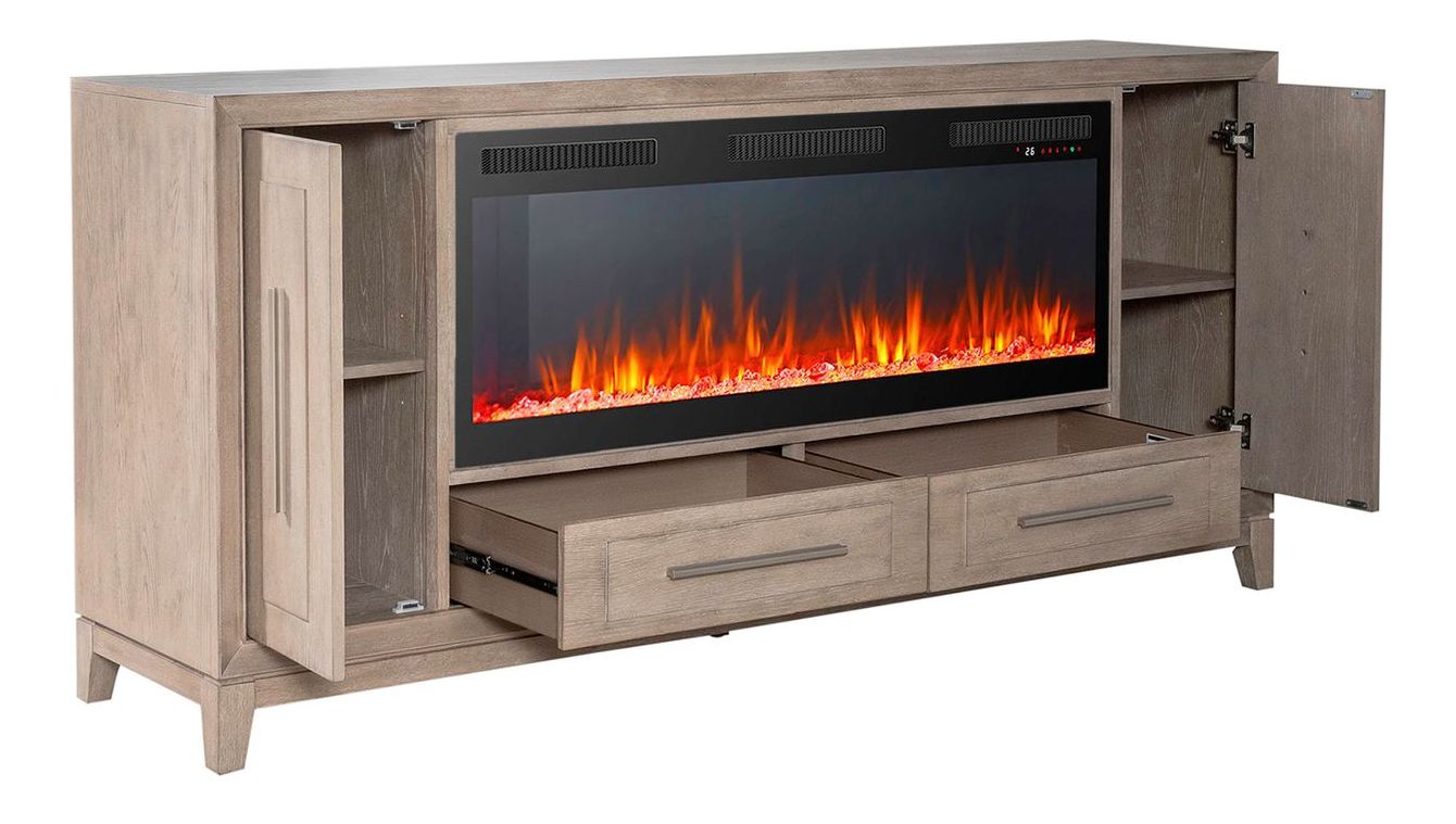 789 80-inch Wood 2-Drawer TV Console w/Firebox Insert & 2 Doors