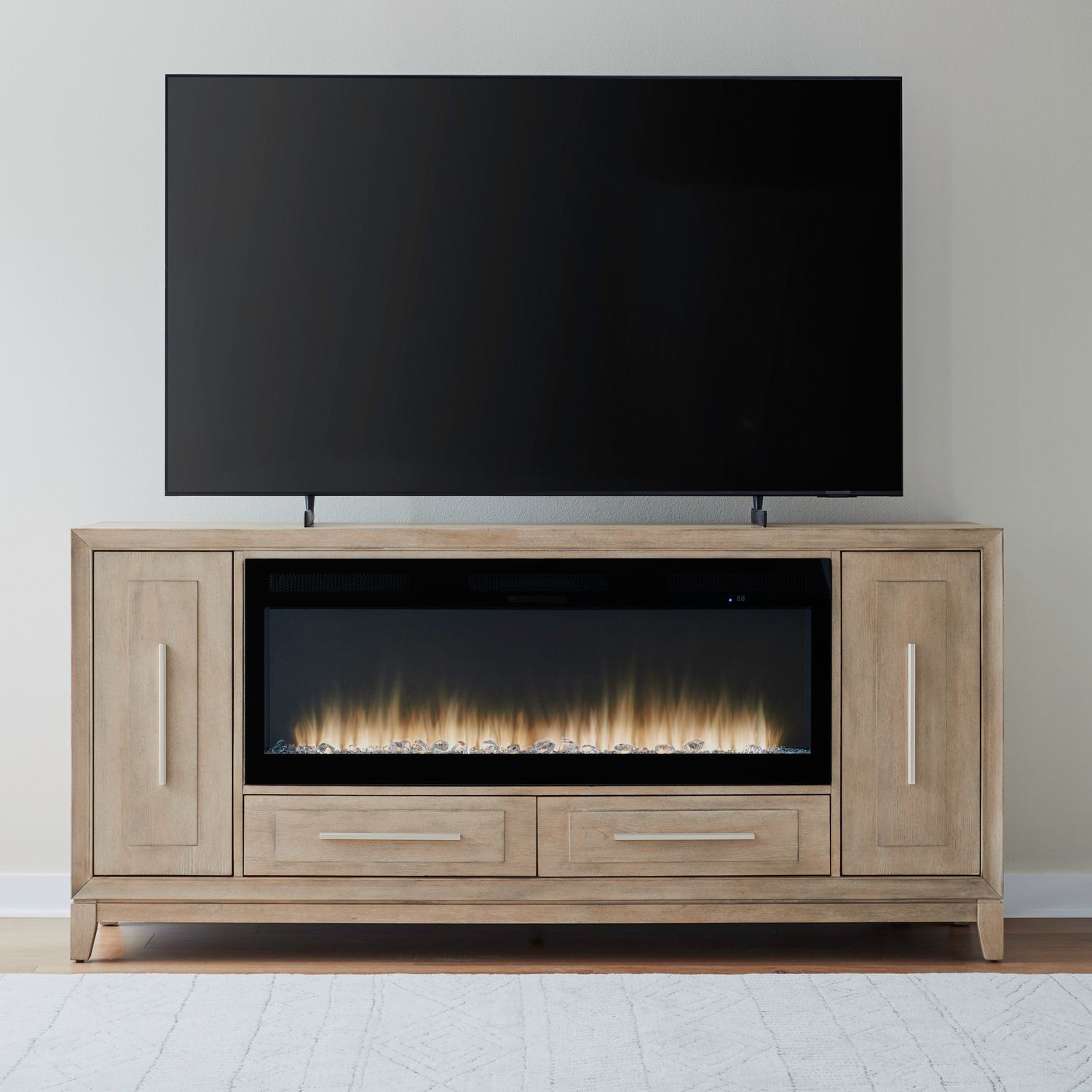789 80-inch Wood 2-Drawer TV Console w/Firebox Insert & 2 Doors