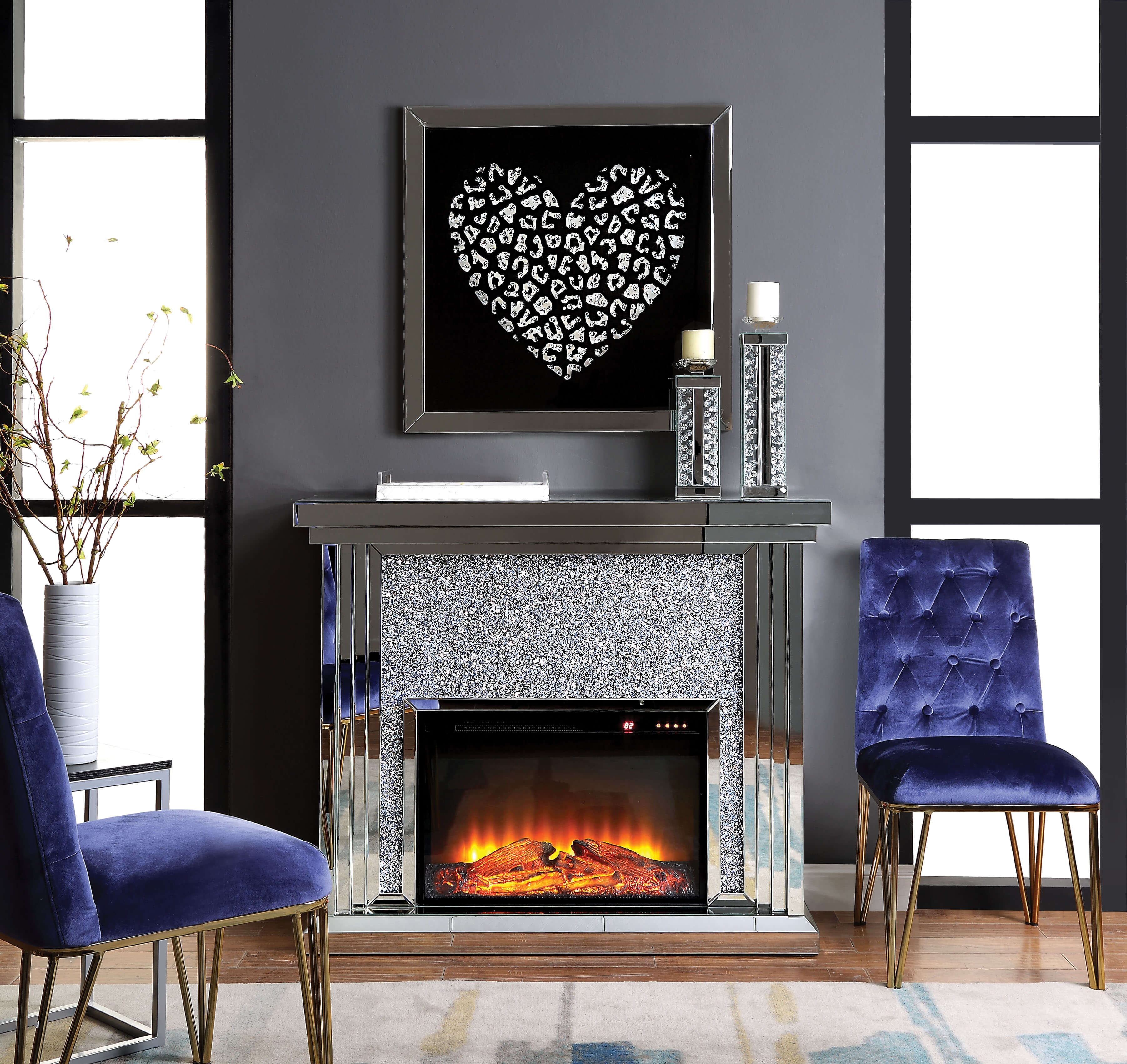 SM Mirrored Indoor Fireplace Mantle