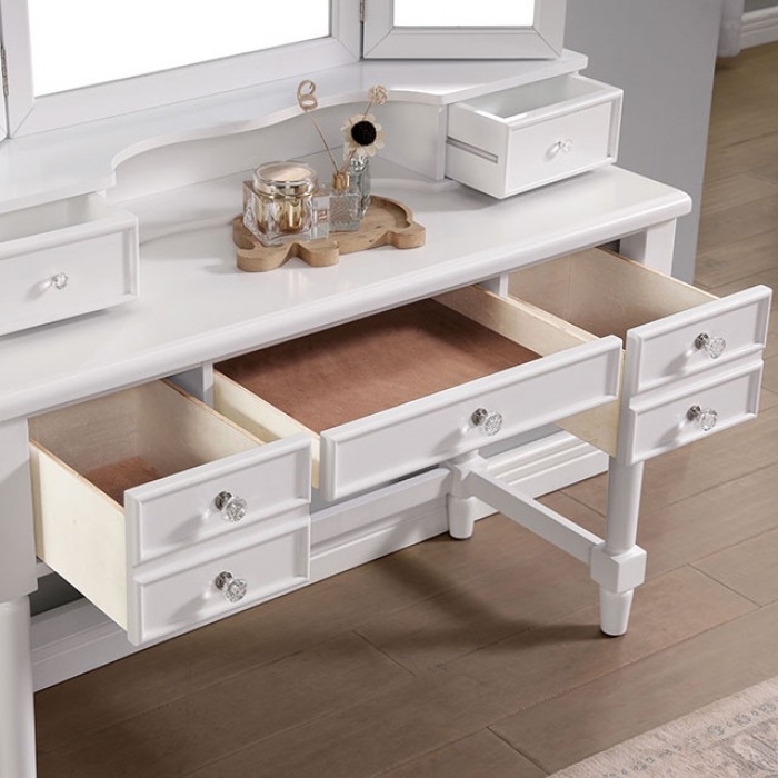 Ambrosia Wood Storage Vanity Dresser w/7 Drawers & Stool