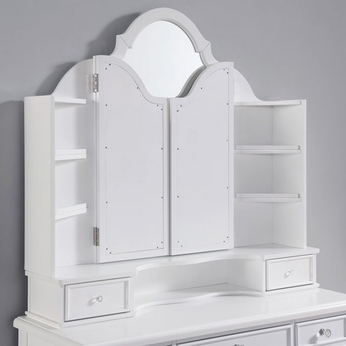 Ambrosia Wood Storage Vanity Dresser w/7 Drawers & Stool