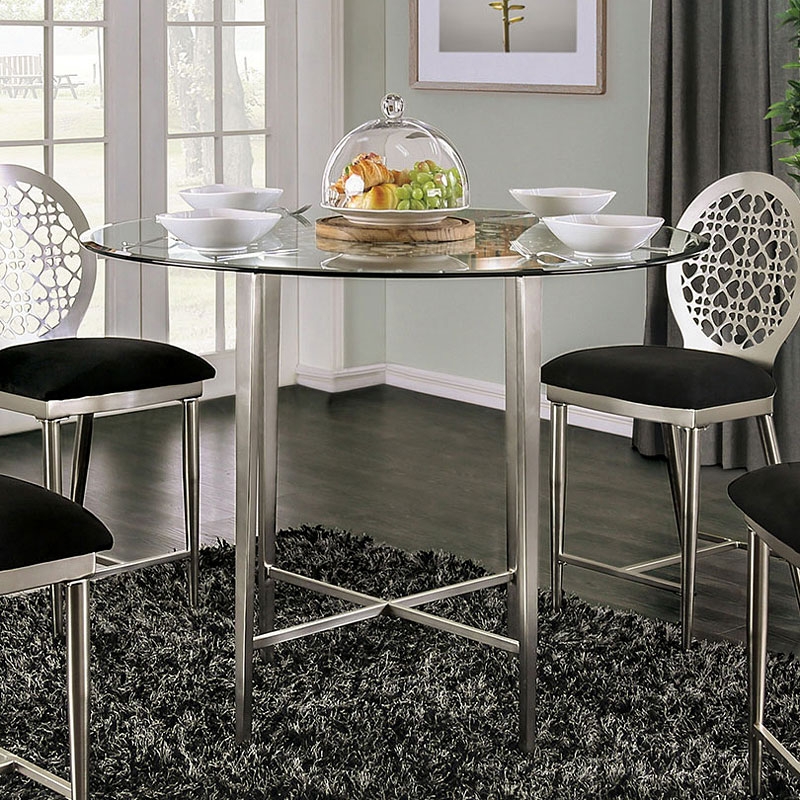 Abner Glass/Steel Round Counter Height Set