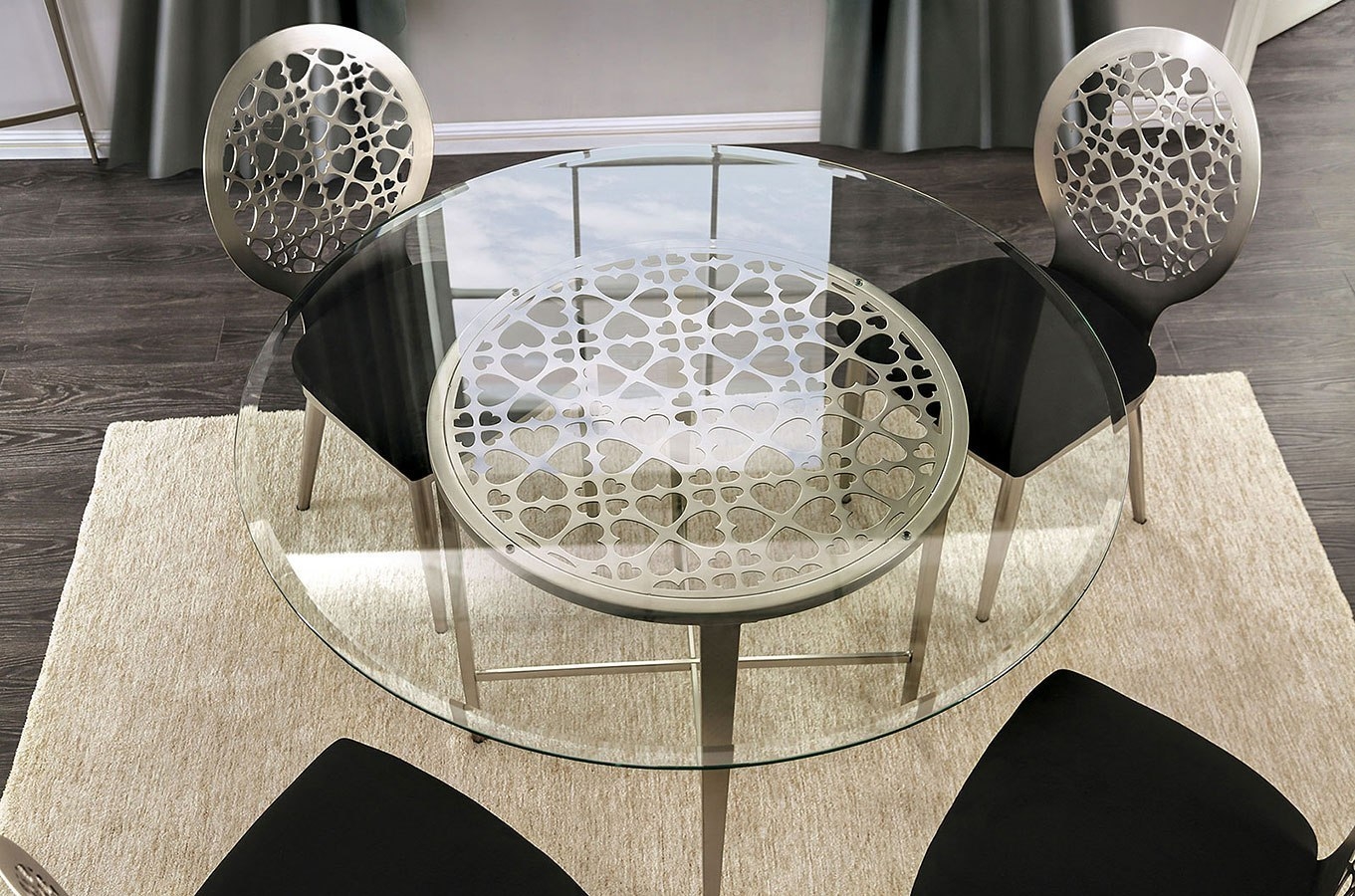 Abner Glass/Steel Round Dining Room Set