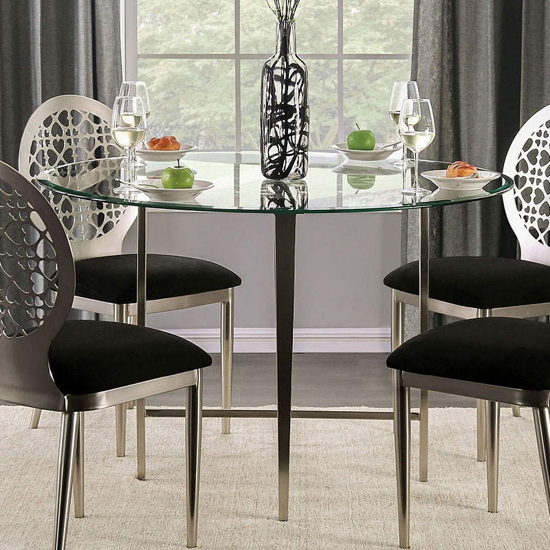 Abner Glass/Steel Round Dining Room Set