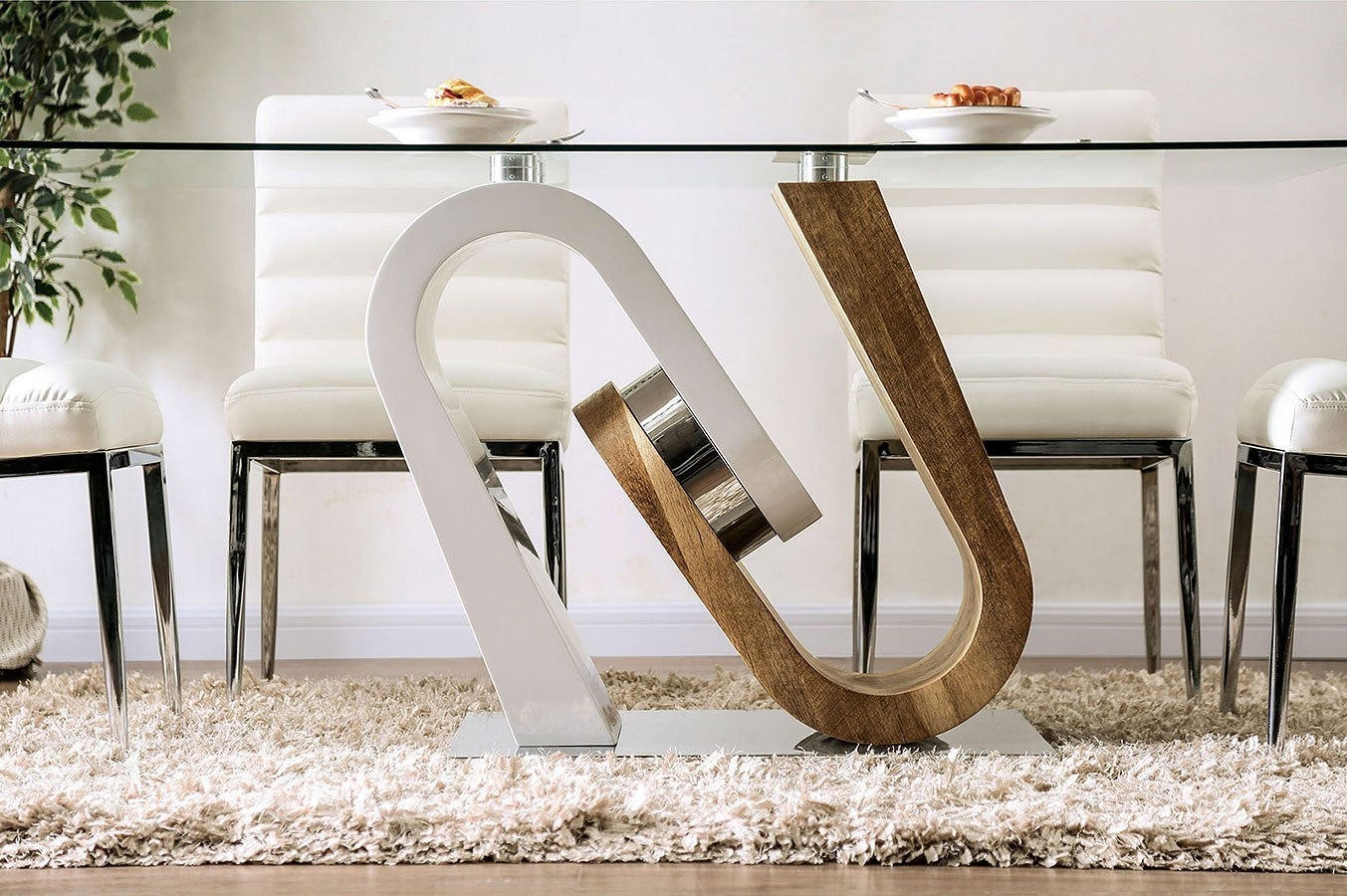 Cilegon Glass/Wood Rectangular Dining Set