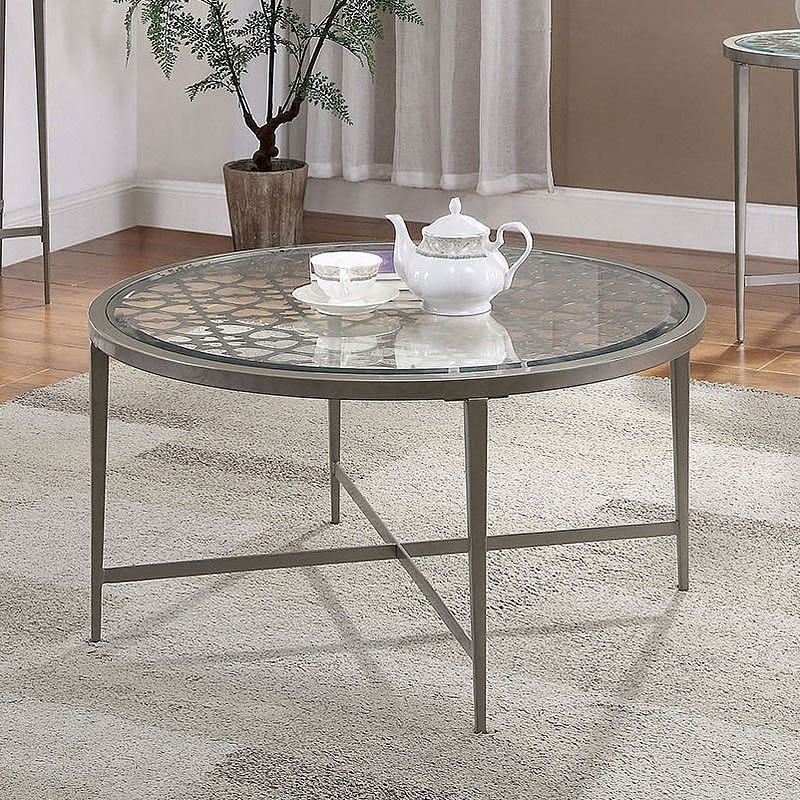 Freja Glass/Steel Round Coffee Table Set