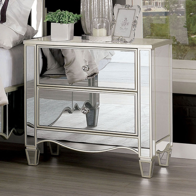 Eliora Mirror/Wood Nightstand w/2 Drawers & USB